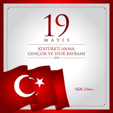 19 mayis Ataturku anma, genclik ve spor bayrami vektör illüstrasyonu. (19 Mayıs, Atatürk, Gençlik ve Spor Günü Türkiye kutlama kartı.)