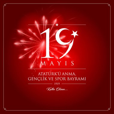 19 mayis Ataturku anma, genclik ve spor bayrami vektör illüstrasyonu. (19 Mayıs, Atatürk, Gençlik ve Spor Günü Türkiye kutlama kartı.)