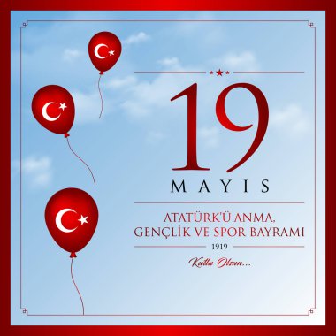 19 mayis Ataturku anma, genclik ve spor bayrami vektör illüstrasyonu. (19 Mayıs, Atatürk, Gençlik ve Spor Günü Türkiye kutlama kartı.)