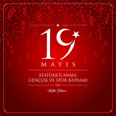 19 mayis Ataturku anma, genclik ve spor bayrami vektör illüstrasyonu. (19 Mayıs, Atatürk, Gençlik ve Spor Günü Türkiye kutlama kartı.)