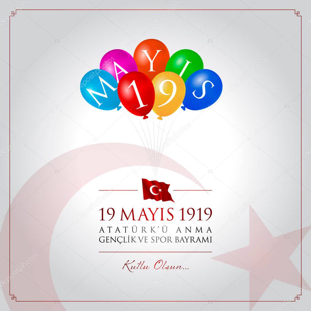 19 mayis Ataturku anma, genclik ve spor bayrami vector illustration. (19 May, Commemoration of Ataturk, Youth and Sports Day Turkey celebration card.)