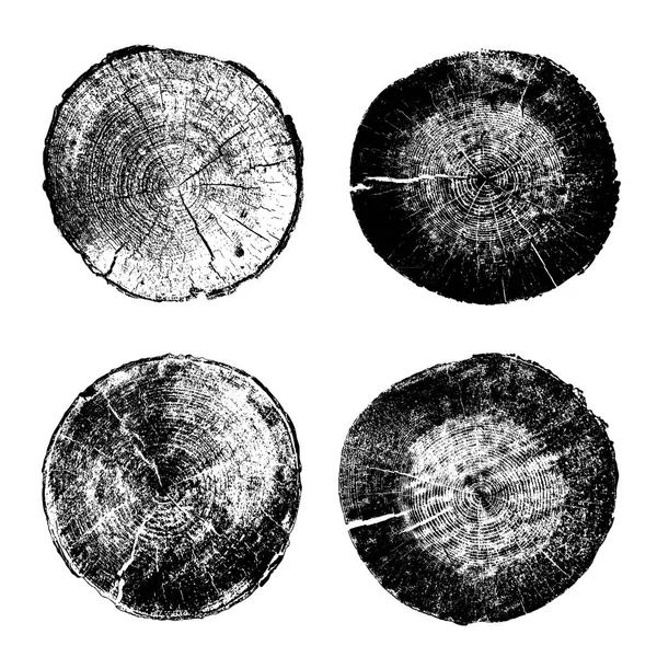 Conjunto de anillos de árboles, troncos, troncos de madera — Archivo Imágenes Vectoriales