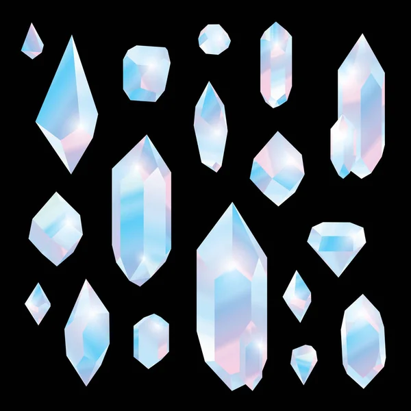 Conjunto de formas de cristal vetorial, pedras preciosas, minerais — Vetor de Stock