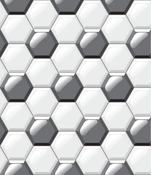 Piso de azulejos brancos e pretos, hexágonos, padrão sem costura realista —  Vetores de Stock