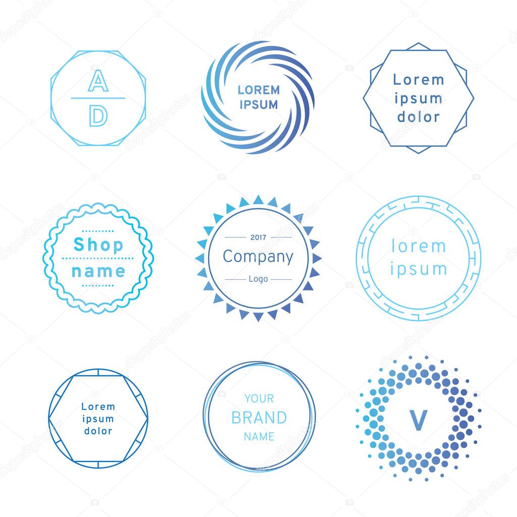 Set of blue badges and label logo graphics