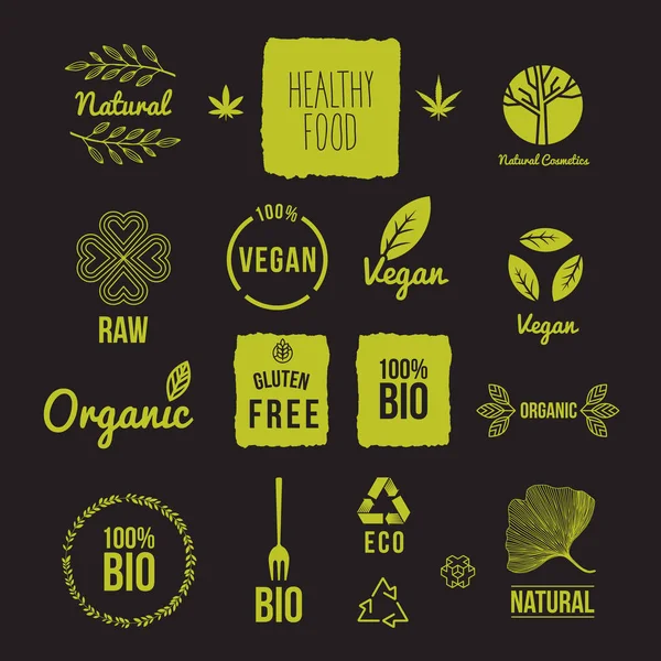 Set of vegan, bio, eco labels, icon and marks, — Stock Vector