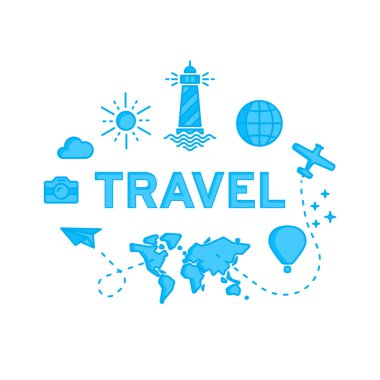 Seyahat işareti ile beyaz zemin üzerine mavi kutsal kişilerin resmi