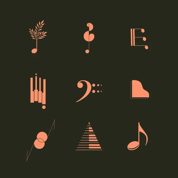 抽象音楽のシンボル ロゴや要素 ノート ピアノ クリーフ — ストックベクタ