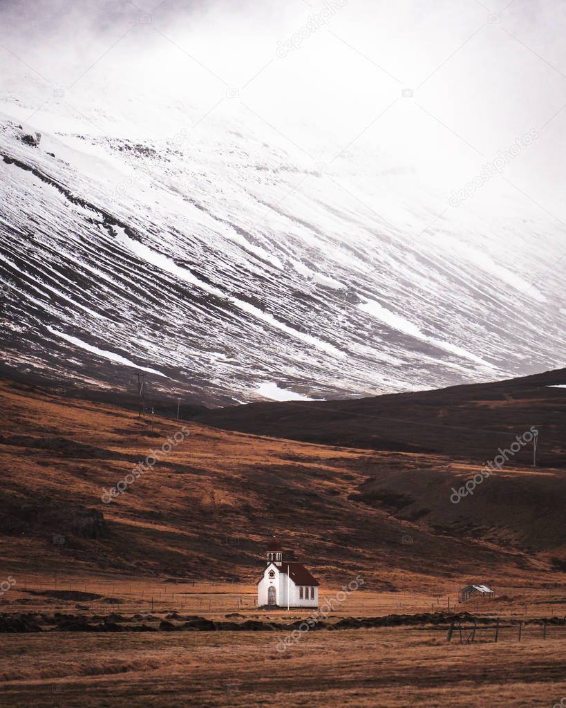 Beautiful isolated church in Icelandic wilderness