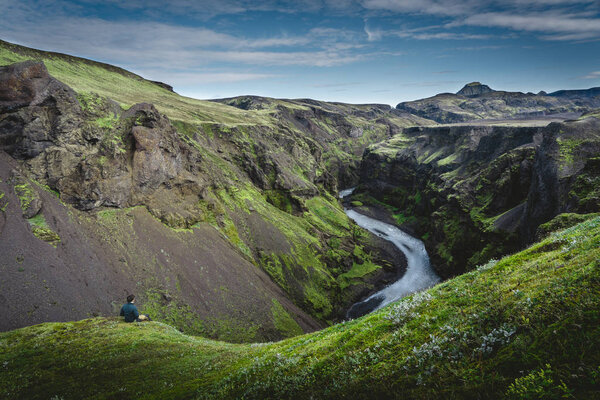 Beatiful green canyon hidden in Icelandic wilderness