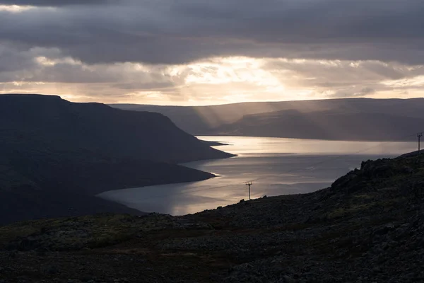 Fiordo Illuminato Dal Tramonto Westfjords Islanda Ottobre 2019 — Foto Stock