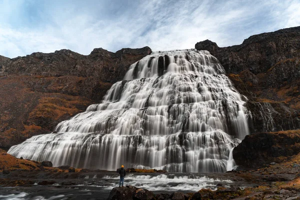 Kaskádový Vodopád Dynjandi Islandu Westfjordy Během Podzimu Října 2019 — Stock fotografie
