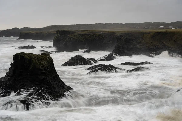 Dlouhé Vystavení Hornin Vlnám Islandu Říjen 2019 — Stock fotografie