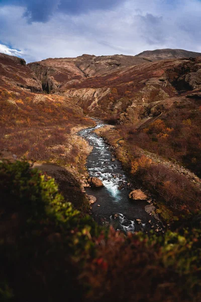Caudal Del Río Colores Otoñales Valle Botndalur Islandia Octubre 2019 — Foto de Stock