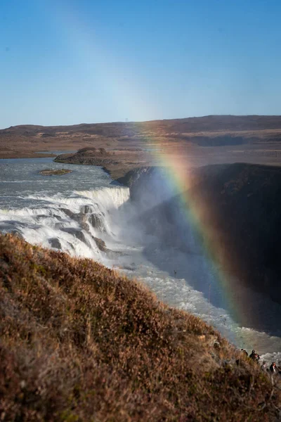 Gullfoss Καταρράκτη Διάσημο Γραφικό Σημείο Στην Ισλανδία Ουράνιο Τόξο Οκτώβριος — Φωτογραφία Αρχείου