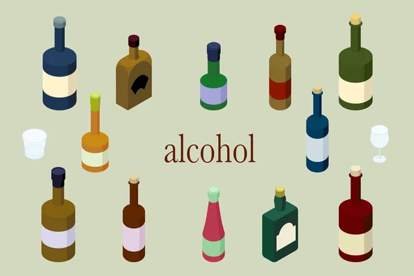 Serie Bottiglie Con Alcool Semplicemente Illustrazione Vettoriale — Vettoriale Stock
