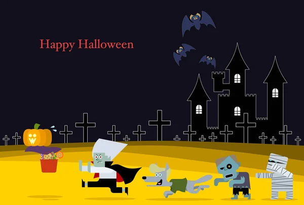 Felice Modello Carta Halloween Semplicemente Illustrazione Vettoriale — Vettoriale Stock