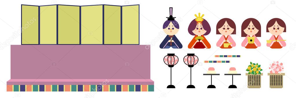 set of characters in Japanese style, simply vector illustration