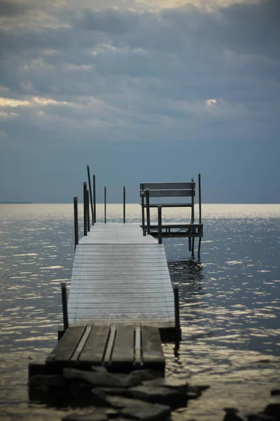 Ciel Nuageux Sur Petit Quai Sister Bay Dans Comté Door — Photo