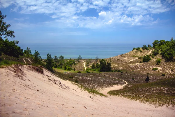 Kilátás Michigan Tóra Dűnék Felett Indiana Dunes Nemzeti Parkban — Stock Fotó