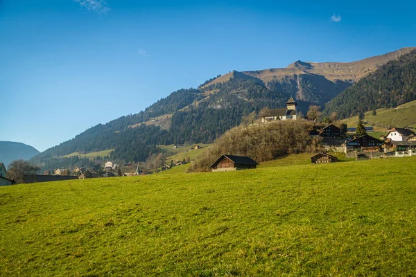 Chteau Oex Petit Village Vallée Dans Les Montagnes Suisse — Photo