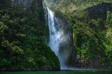 Milford Sound 'daki Stirling Şelalesi, Yeni Zelanda' daki Fiordland Ulusal Parkı 'nın bir parçası.