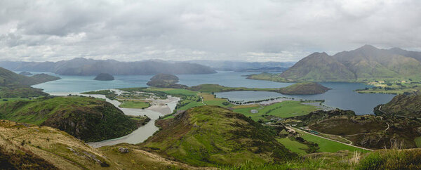 The view of Lake Wanaka from the top of Rocky Mountain in New Zealand