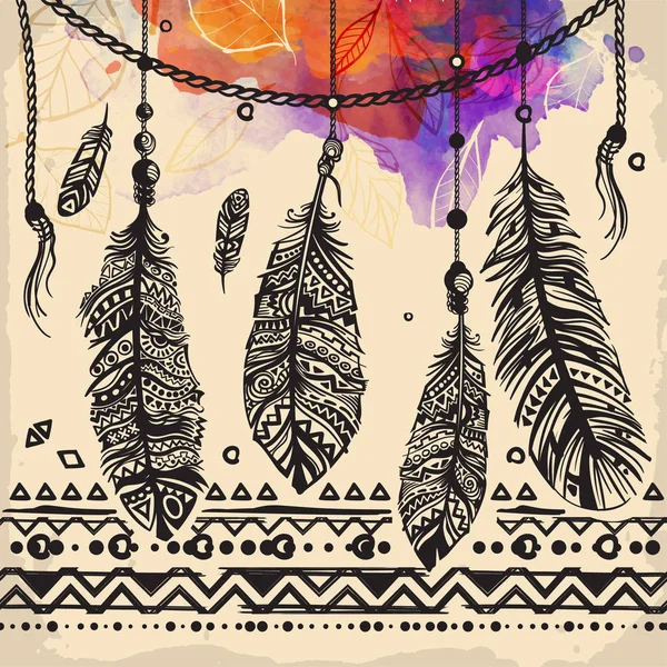 Vintage feathers ethnic pattern, tribal design, tattoo Stock Illustration