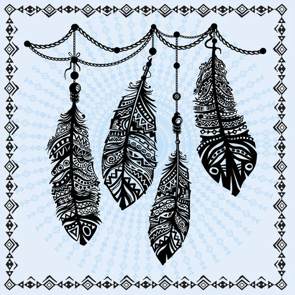 Plumas vintage patrón étnico, diseño tribal, tatuaje Vector de stock