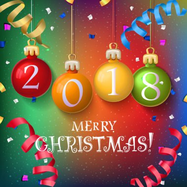 Neşeli Noel 2018 dekorasyon poster kartı.