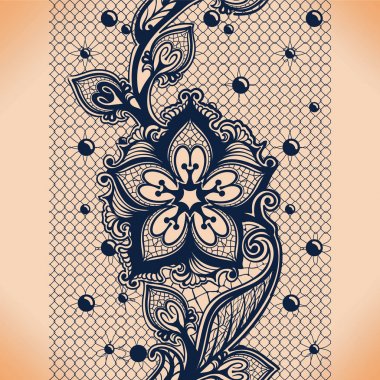 Vektör soyut seamless modeli dantel ile yaprakları ve desen çiçekler. Sonsuz çiçek siyah süs duvar kağıdı, iç çamaşırı ve takı. Dantel çiçek ve süsleme. Sorunsuz dantel izole.