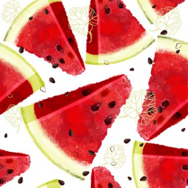 Watermelon vector seamless pattern, juicy piece, summer composition of red slices of watermelon. Pixel composition designs. clipart