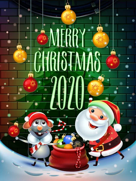 2020 Frohe Weihnachten Und Neujahr Symbol Weihnachtsmann Auf Winterlichem Hintergrund Stockvektor