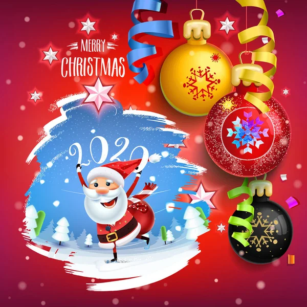 2020 Año Nuevo Feliz Navidad Símbolo Santa Claus Fondo Invierno — Vector de stock