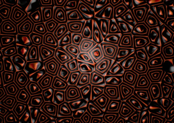 Üç boyutlu kırmızı turuncu siyah renkli sessiz renkler geometri çokgen desen illüzyonu çerçeveyi doldurur