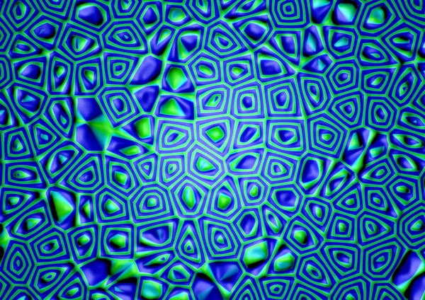 Çerçevede yeşil mavi renklerin üç boyutlu bir canlandırması geometri çokgen desen illüzyonu doldur