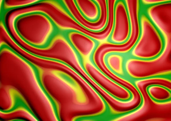 Soyut illüzyon akışının 3 boyutlu görüntüsü akışkan mürekkep arka planı kırmızı sarı yeşil renkte