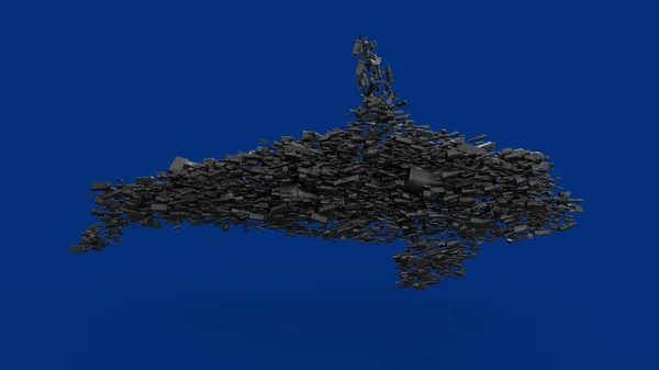 Killer Whale shape made of black plastic items, ocean plastic garbage, different types of bottles underwater, environmental problem of plastic waste pollution in ocean, 3d rendering