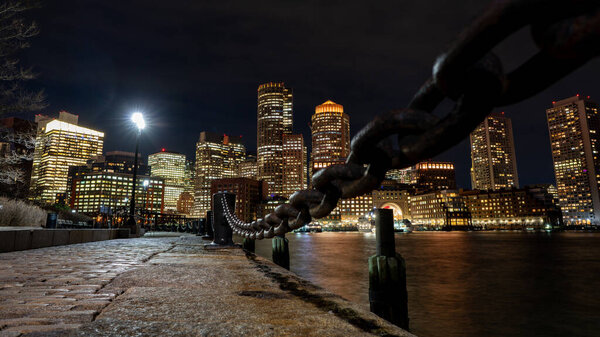 Бостонская Гавань Финансовый Район Закате Бостоне Штат Массачусетс Сша Лицензионные Стоковые Фото