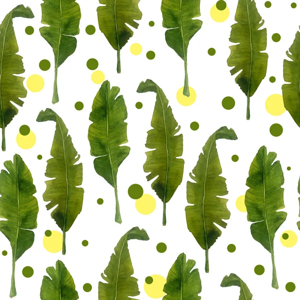 Aquarell nahtlose Muster Bananenblätter Vegetation. grüne Blatt Blätter üppige tropische exotische Laub deleizieren elegantes Grün isolierte Elemente für die Komposition Design natürliche organische trendige — Stockfoto
