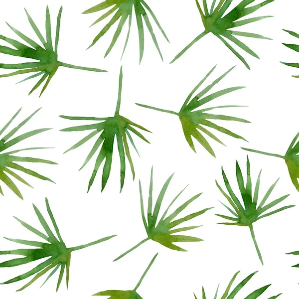 Квітковий безшовний рука намальований акварельний графічний візерунок з елегантним зеленим тропічним листям пальми рослина для любителів моди текстильна екзотична ілюстрація пишне листя модний дизайн тканин шпалер . — стокове фото