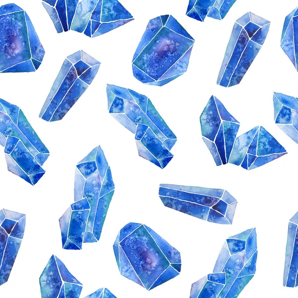 Akvarell kézzel rajzolt zökkenőmentes patern illusztráció készlet kék drágakő cystals percious féldrágakő ásványi anyagok arcok. Az okkult szimbólumok misztikus boszorkánysága. Topáz zafír, lapis lazuli — Stock Fotó