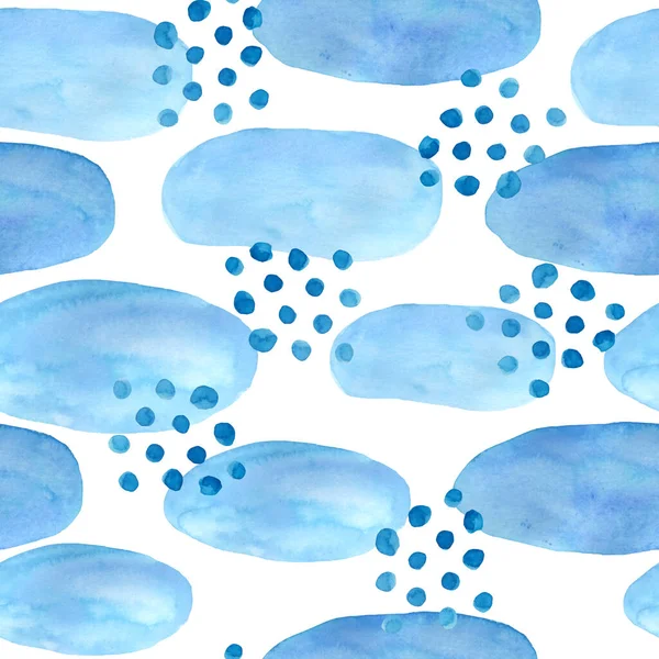 Seamless bright watercolor hand drawn trendy pattern with modern contemporary geometric shapes. Oval circle polka dot elements. Electric blue Turquoise navy colors. Loose elements, sea holdilay summer — Stock Photo, Image