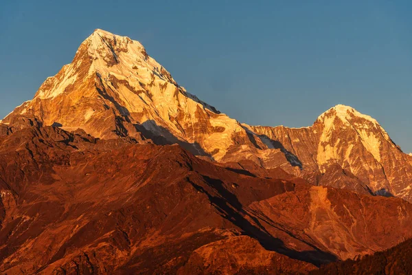 Majestuosa Vista Del Atardecer Que Atraviesa Annapurna Sur Himchuli Desde — Foto de Stock