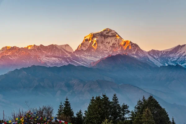 Krásný Výhled Západ Slunce Nad Pohořím Dhaulagirin Poonhill Ghorepani Nepál — Stock fotografie