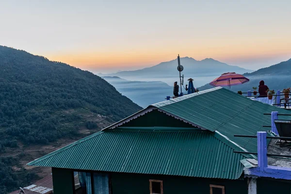 Hermosa Vista Del Amanecer Desde Albergue Ghorepani Pokhara Nepal — Foto de Stock