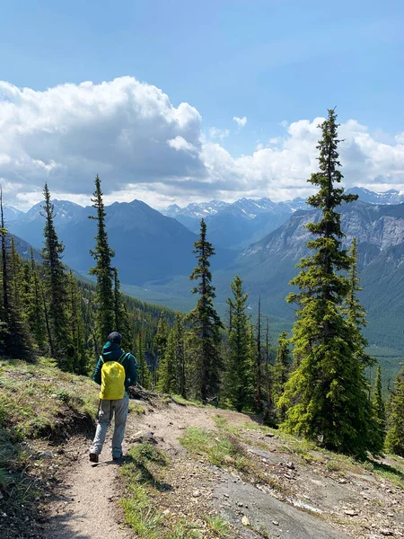 Frau Wandert Durch Kanadische Rockies Mount Rundle Banff Nationalpark Alberta — Stockfoto