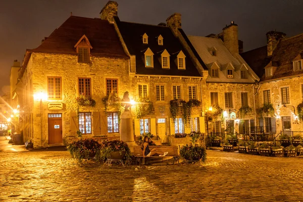Quebec Kanada Września 2018 Piękne Domy Starym Quebecu Nocą Quebec — Zdjęcie stockowe