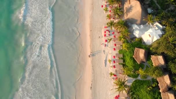 Bela Praia Vista Durante Nascer Sol Tulum México Antena — Vídeo de Stock