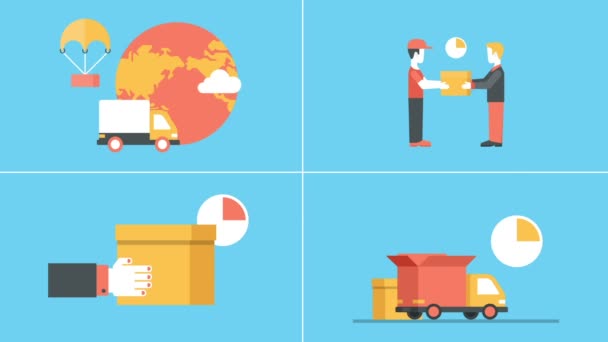 Logistika a rozvoz animovaný ploché ikony sady — Stock video